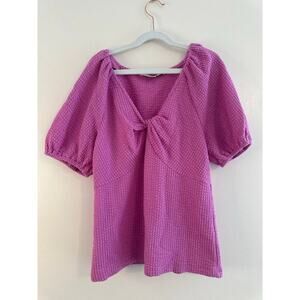 Loft Womens Puff 3/4 Sleeve Textured Blouse Orchid Purple Twist V-Neck Size XS
